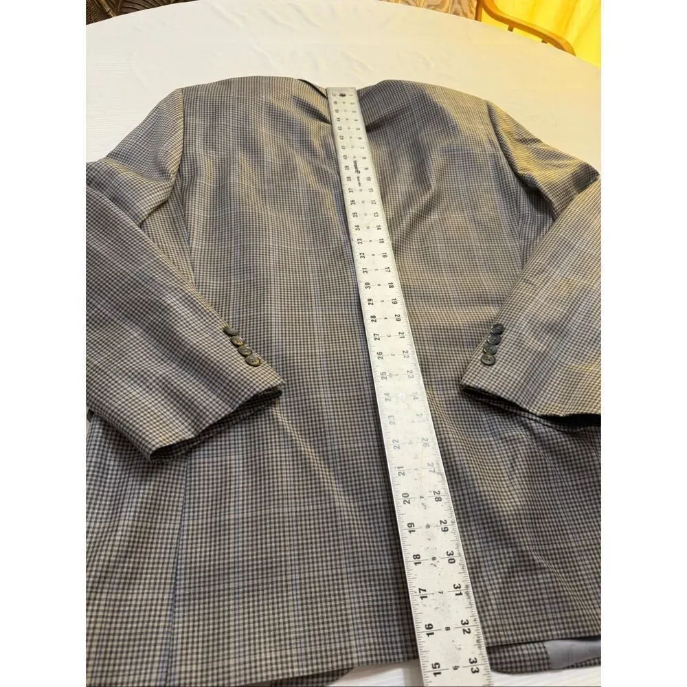 Peter Millar Grey Plaid Gingham 2 Button Wool Blazer Size 44T
